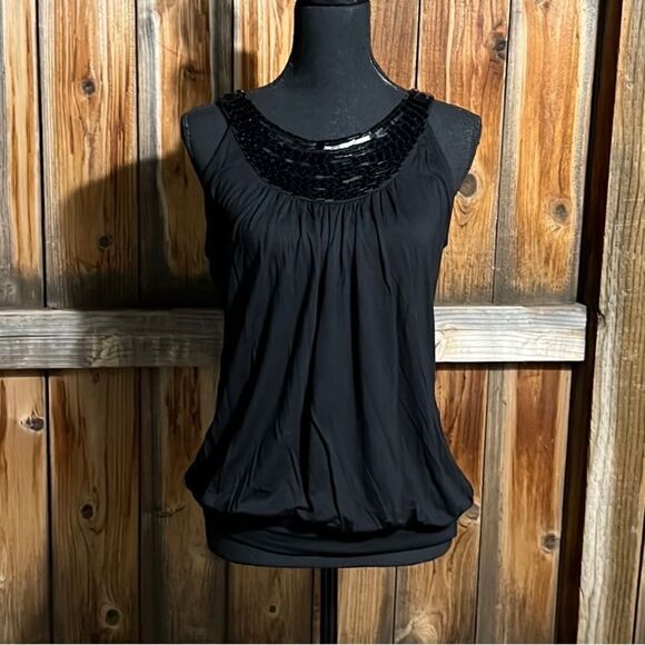 August silk top slinky sequins black sleeveless Medium FIRM on PRICE - Picture 1 of 5